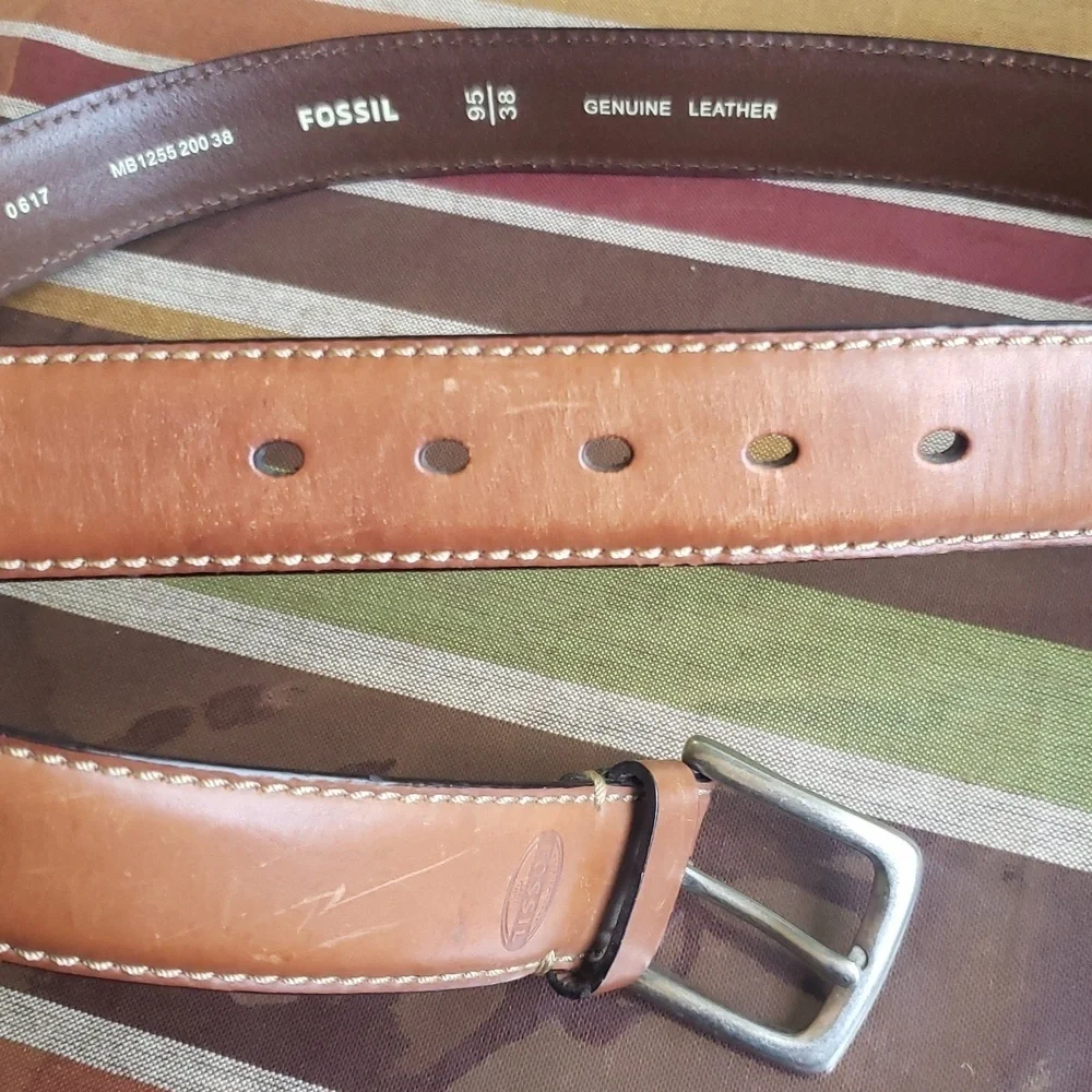 Fossil Brown Plain Leather Men's Belt Size 36
